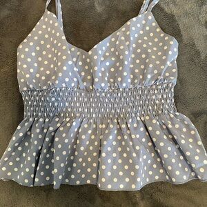 SHEIN Blue and White Smocked Peplum Camisole